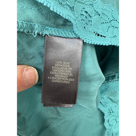 Y2K 100% Silk Lace Basic Layering Tank Top Teal Liz Claiborne Size 14 Petite - Picture 8 of 9